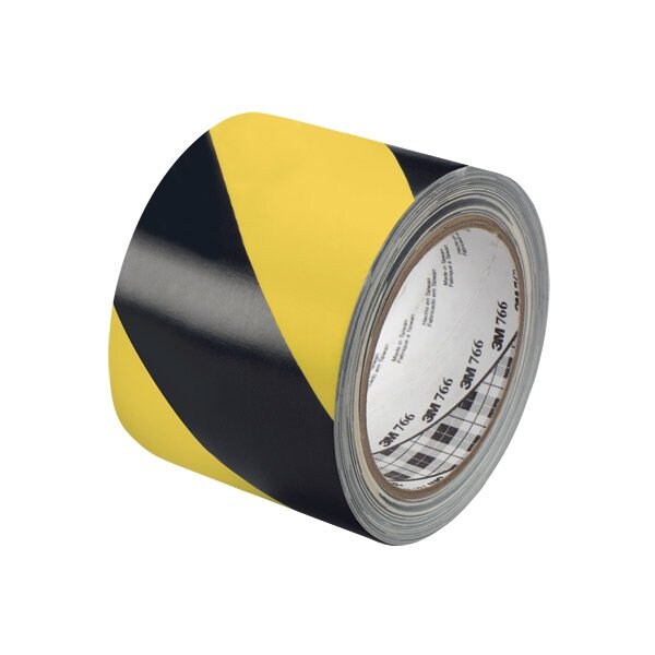3M 3'' x 36 yds. Black/Yellow 3M 766 Striped Vinyl Tape, 12PK BUY06225452 - main